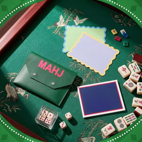 Leather Mahjong Card Holder Gift - Dark Green, 8x6 Inch Solid Color