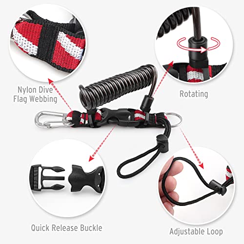 Diving Coiled Lanyard with Quick Release Buckle - Black