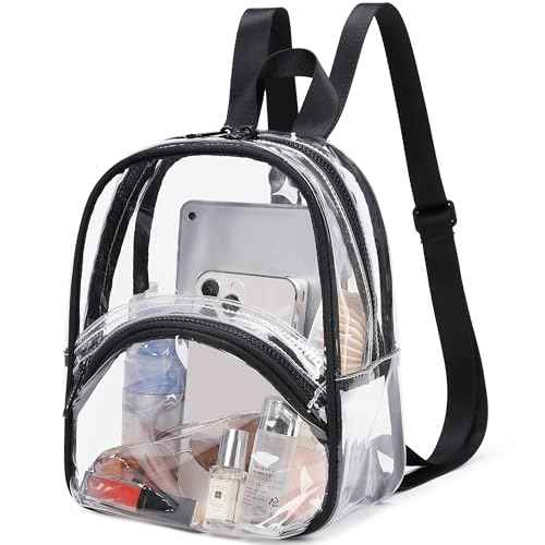 abshoo Clear Mini Backpack for Stadium Approved Transparent Backpacks for Girls Women Clear Bag for Concert Sport Events (Black)