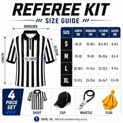 Large Referee Costume Set with Shirt, Hat, Penalty Flag & Whistle - Unisex Sports Costume