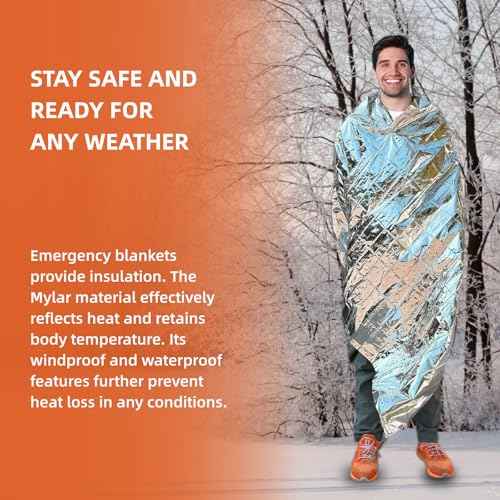 10 Pack Emergency Thermal Blanket Survival, Mylar Blankets for Outdoor, Space Blanket, Silver Foil for Survival, Survival Kit Camping Blankets, Body Warmer, First Aid, Hiking 84¡± x 52¡±