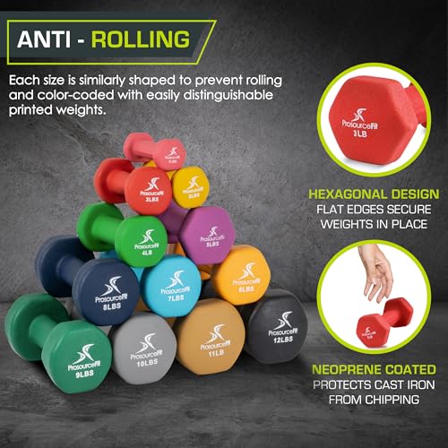 ProsourceFit 3-Pound Neoprene Dumbbells with Non-Slip Grip - Hex Shape