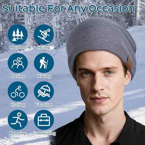 2 Pack Slouch Beanie Warm Mens Womens Soft Beanies Hats Slouchy Oversized Caps Knit Hats Winter Gift for Men