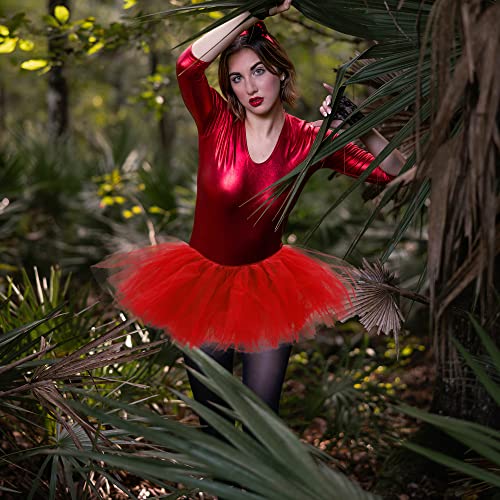 24 Short Red Puffy Tulle Ballet Tutus for Women Adults - 5 Layers Party Costume