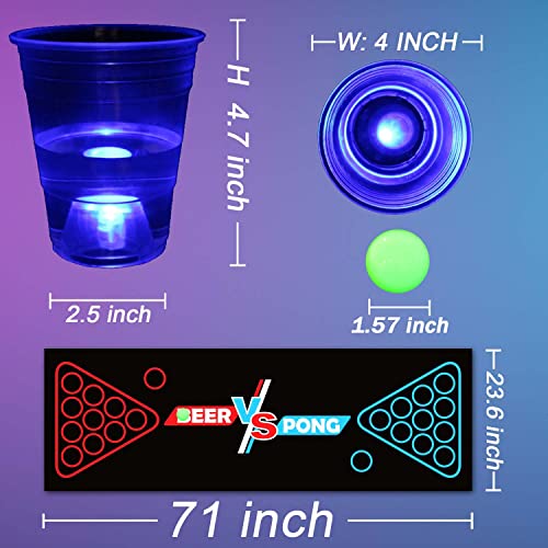 Glow in the Dark Beer Pong Set with Light-Up Cups & Pongs for Party Indoor Outdoor
