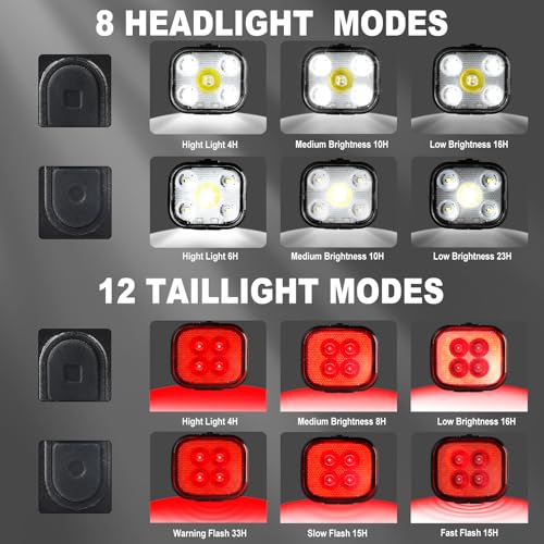 KunHe Bike Lights for Night Riding USB Rechargeable Bike Lights Front and Rear 8+12 Modes Bike Light Set Bicycle Lights Headlight and Taillight Easy to Install