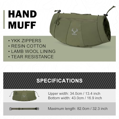 Green Hunting Hand Warmer Muff with Insulated Fleece and Adjustable Belt