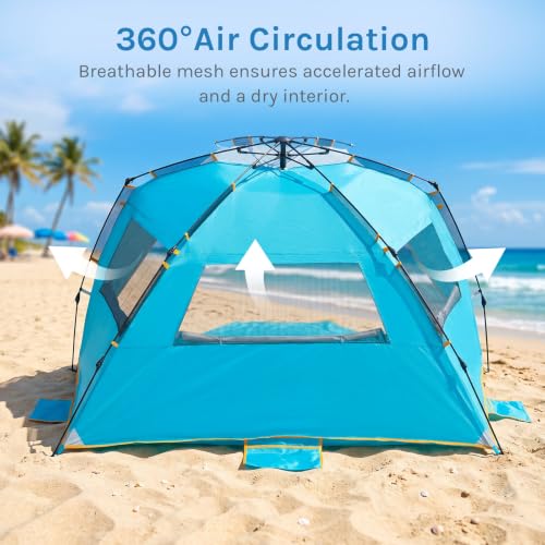 WolfWise Beach Tent Sun Shelter for 6-7 People - Blue, Easy Setup, Zipper Door