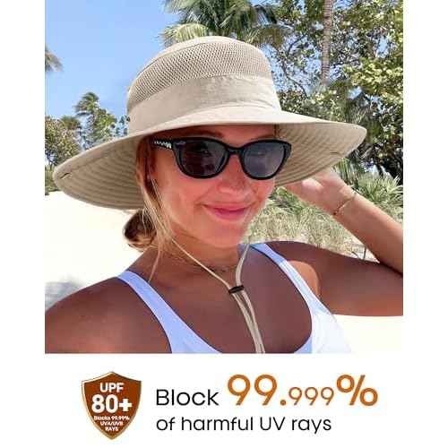 FURTALK Sun Hats for Women with Ponytail Hole Beach Hiking Summer Wide Brim Outdoor UV Protection Packable Bucket Safari Hat