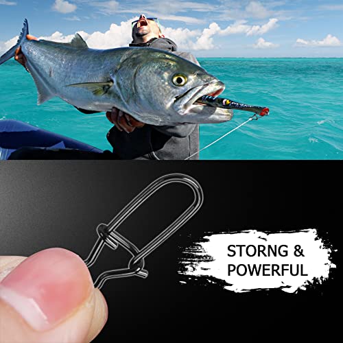High Strength Fishing Snap Clips Duo Lock Snap Swivels Stainless Steel Black Nickel 110lb 100pcs - Size6
