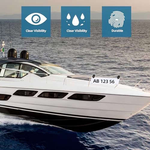 Boat Numbers and Letters Kit - Waterproof PVC Registration Plates with Self-Adhesive Decals, 2 Plates