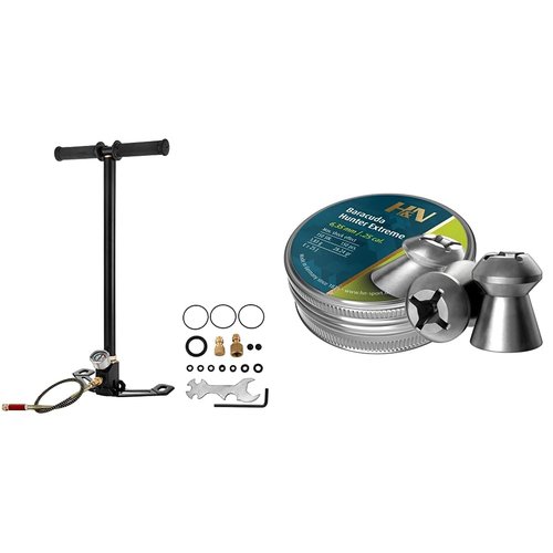 VEVOR High Pressure Hand Pump 3 Stage Airgun PCP Pump 4500PSI Stirrup Pump Air Rifle Filling Stirrup Pump(30MPA), Black and Haendler & Natermann H&N Baracuda Hunter Extreme Pellets, .25 Cal
