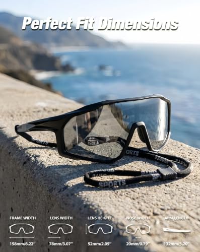 Joopin Oversized Sports Sunglasses with Strap Polarized UV Protection Black Frame Silver Mirrored Lens