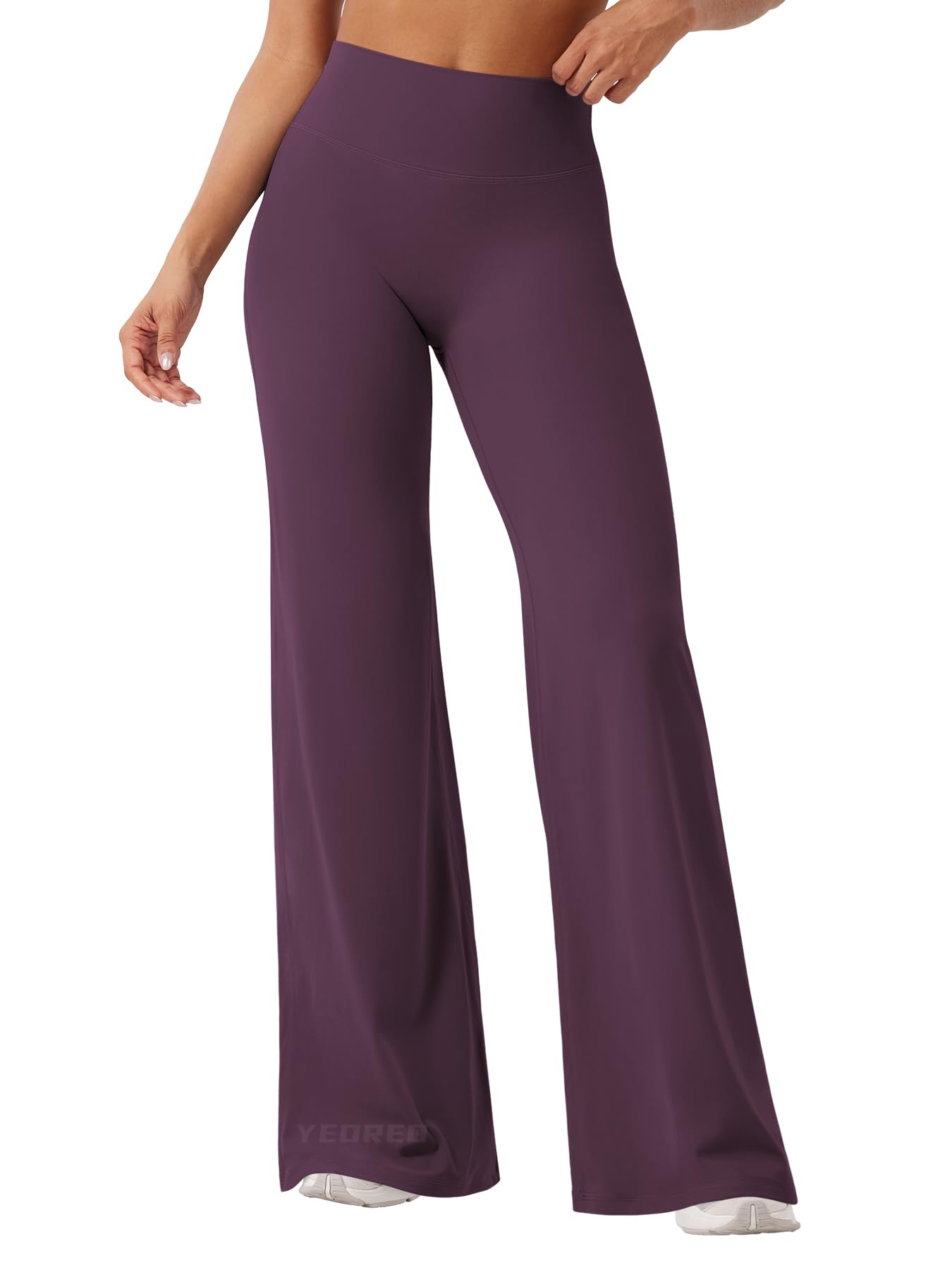 YEOREO Workout Leggings Womens No Front Seam Straight Leggings 33" High Waist Buttery Eddiy Gym Yoga Pants Black Berry Purple M
