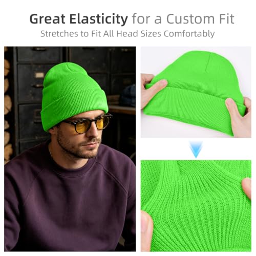 Neon Green Beanie for Men Women Warm Winter Hat Acrylic Knit Skull Cap - Variation of THIS listing