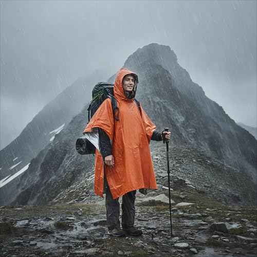 Survival Poncho with Mylar Blanket Liner, Waterproof Emergency Rain Poncho for Hiking, Camping, Outdoors(4 Pack)