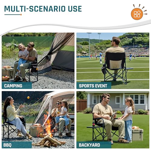 DMH Outdoors Camping Directors Chair with Side Table & Breeze Mesh Backrest - Black