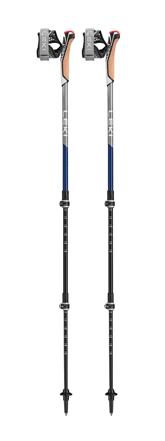LEKI Traveller Carbon Adjustable Lightweight Trekking Poles for Hiking & Nordic Walking - Blue-Anthracite-White - 90-130 cm