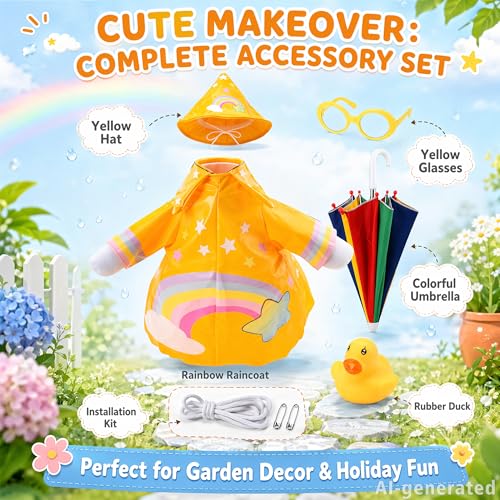 Raincoat Porch Goose Outfit Set with Hat & Accessories for 23" Statue - Yellow Rainbow Pattern