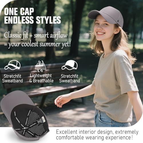 Breathable Mesh Baseball Cap for Men Women - Quick Dry Adjustable Sport Hat - Black & Gray, Large-X-Large
