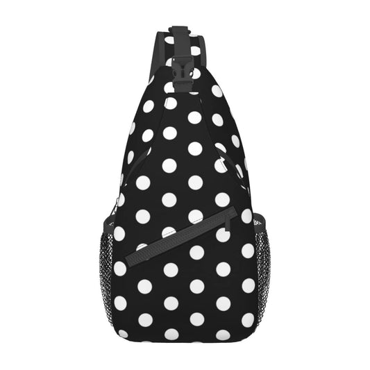 SURERUIM Black White Polka Dot Sling Bag for Women Men Crossbody Shoulder Backpack White Dots on Black Background Dice Design Chest Bags Abstract Dots Pattern Casual Travel Hiking Daypack