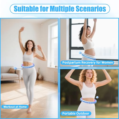65 Inch Adjustable Weighted Hula Detachable Hoop for Adults Weight Loss, Plus Size Quiet Infinity Fitness Hoop with 32 Links, Non-Drop Funny Smart Exercise Hoops for Women and Beginners