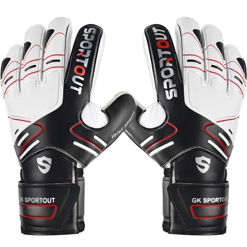 Sportout Youth & Adult Goalkeeper Gloves - Black, Strong Grip & Finger Protection