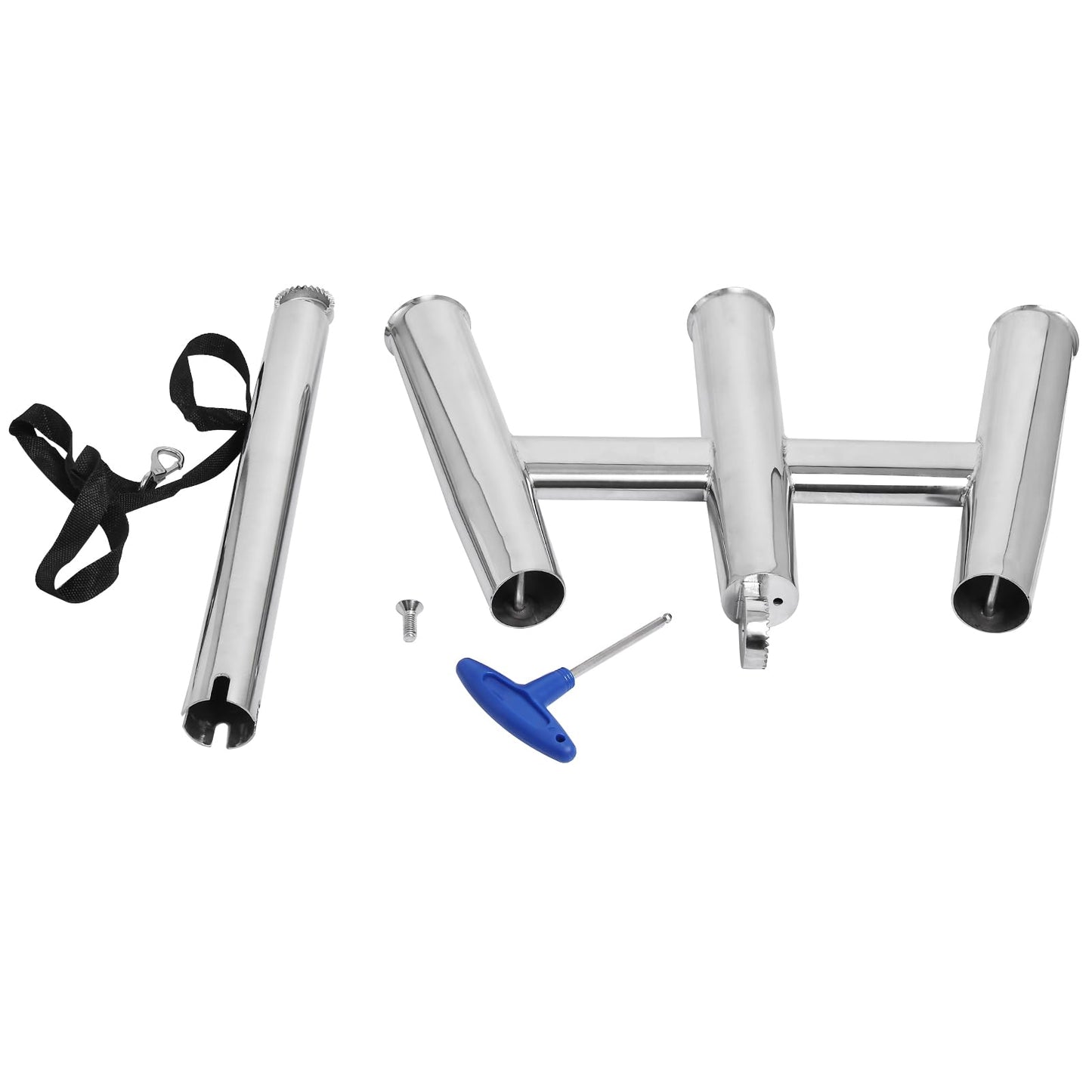 NovelBee 3 Tube Fishing Rod Holders,Polished Stainless Steel Trident Outrigger Stylish Rod Holder,Adjustable Kite Fishing Mount 3-Rod Holder