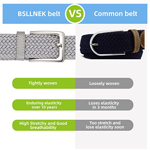 Elastic Braided Golf Belt for Men & Women 1 3/8 Inches Gray Medium Waist