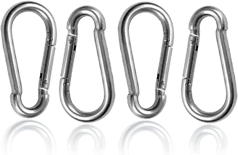 Stainless Steel 304 Carabiner Clips - 4 Pack Spring Hooks for Keychains, Camping & Travel