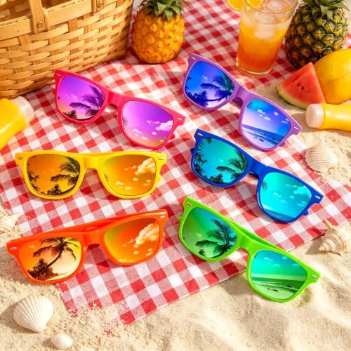 Neon Party Sunglasses Mirrored Jelly Lens Horn Rimmed Bulk 12/24 Pack - Variation of THIS listing