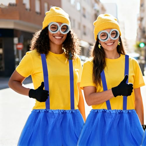 Halloween Costume Accessories Adult,Goggles Glasses/Yellow Beanie/Gloves/Banana Earrings Women Men Cosplay Party Outfits Set
