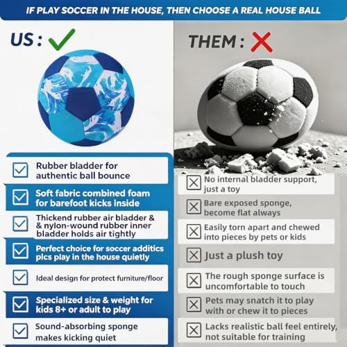 Indoor Soccer Ball Size 4 Kids Youth Safe Silent Play Blue - Champhox