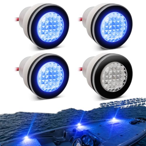 Blue Waterproof Marine LED Lights for Boats Livewell & Exterior Use - Pack of 4