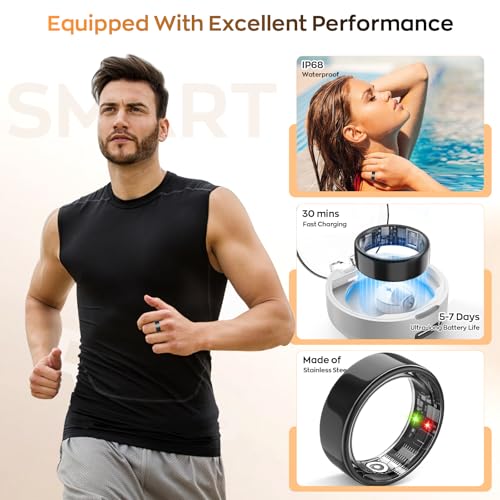 Smart Ring with Sleep Monitoring, Step Counting, Heart Rate, Blood Oxygen for iOS and Android, No Subscription Fee, IP68 Waterproof Health Tracker (Gold, 7)