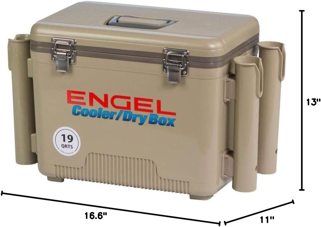 Engel UC19 19qt Leak-Proof, Air Tight, Fishing Drybox Cooler with Built-in Fishing Rod Holders, Also Makes The Perfect Small Hard Shell Lunchbox for Men and Women