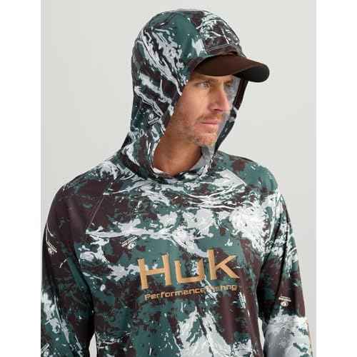 HUK Men's Pursuit Pattern Crew Long Sleeve, Performance Shirt