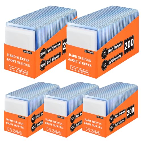 1000 Card Sleeves Set - 500 Hard Plastic & 500 Soft Clear Trading Card Protectors, 3x4 Inches