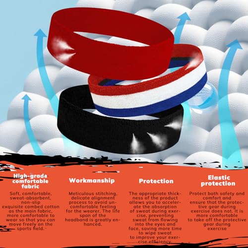 6-Pack Sweatbands Sports Headband for Men & Women - Moisture-Wicking Terry Cloth Headbands for Running, Basketball, Tennis, Gym & Workout - Non-Slip Sports Sweat Bands for Long Hair & Intense Training