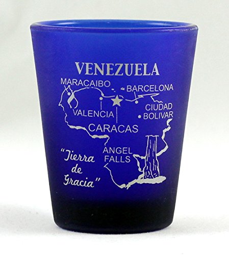 Venezuela Cobalt Blue Frosted Shot Glass - Souvenir Collectible Gift