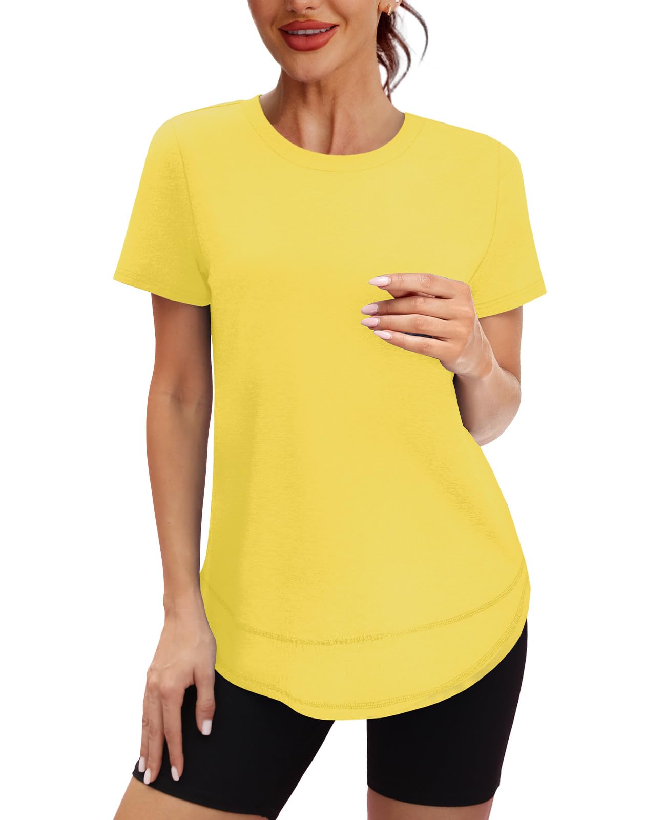 Summer Tops for Women 2026 Short Sleeve Workout Clothes Athletic Shirts Pilates Outfits Camisetas Deportivas para Mujer Blue L