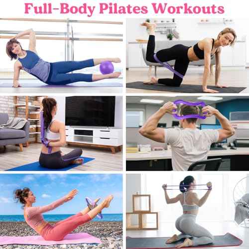 Pilates Ring 13 Piece Set,Pilates Kit for Women Exercise Equipment Accessories Deformation Magic Circle with Padded Handles, Workouts Ball, Guide & Bag, Resistance Bands for Legs Arms and Thighs