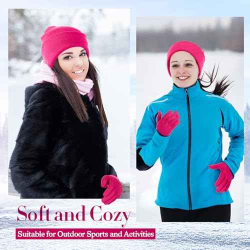 Winter Beanie Hat Gloves Set, Soft Knitted Hat Stretchy Gloves Warm Skull Cap Set for Women Men Gifts