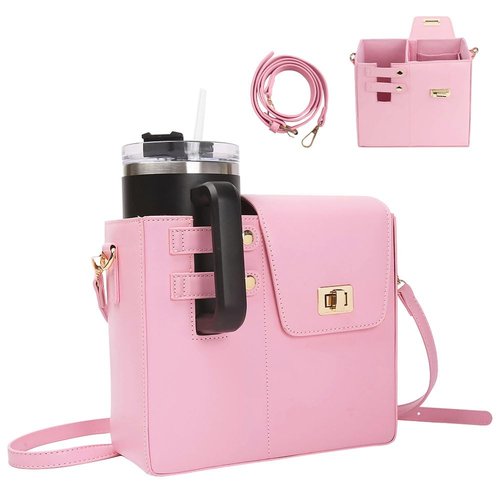Dayinkes Water Bottle Bag, Portable Water Bottle Bag Crossbody, Multifunctional Purse with Water Bottle Holder, Adjustable Shoulder Strap Crossbody Cup Holder Bag, Compatible with a Lot of Water Cups