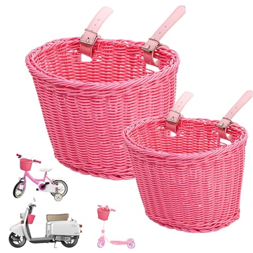 Yopay 2 Pack Bike Basket for Girls, Kids Bicycle Basket Front Handlebar for Balance Bike, Tricycle, Scooter for Arts and Crafts, 9 in/ 8In
