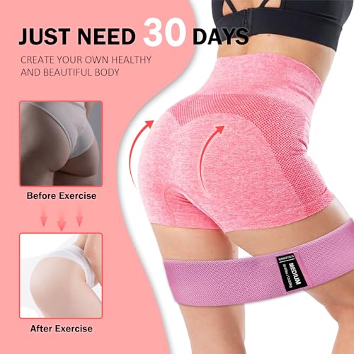 Fabric Resistance Bands for Workouts - 3 Levels, Portable Exercise Set with Pink, Green, Purple - 7 PCS