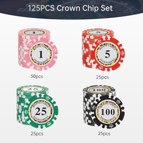 14g Clay Poker Chips Set of 125 Denominations Casino Chips for Poker & Blackjack