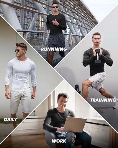 Men's Compression Long Sleeve Shirt - Black Workout Base Layer Athletic Top