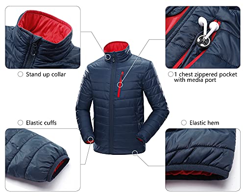 Men's Puffer Jacket - Lightweight Packable Insulated Winter Coat - Large / Blue