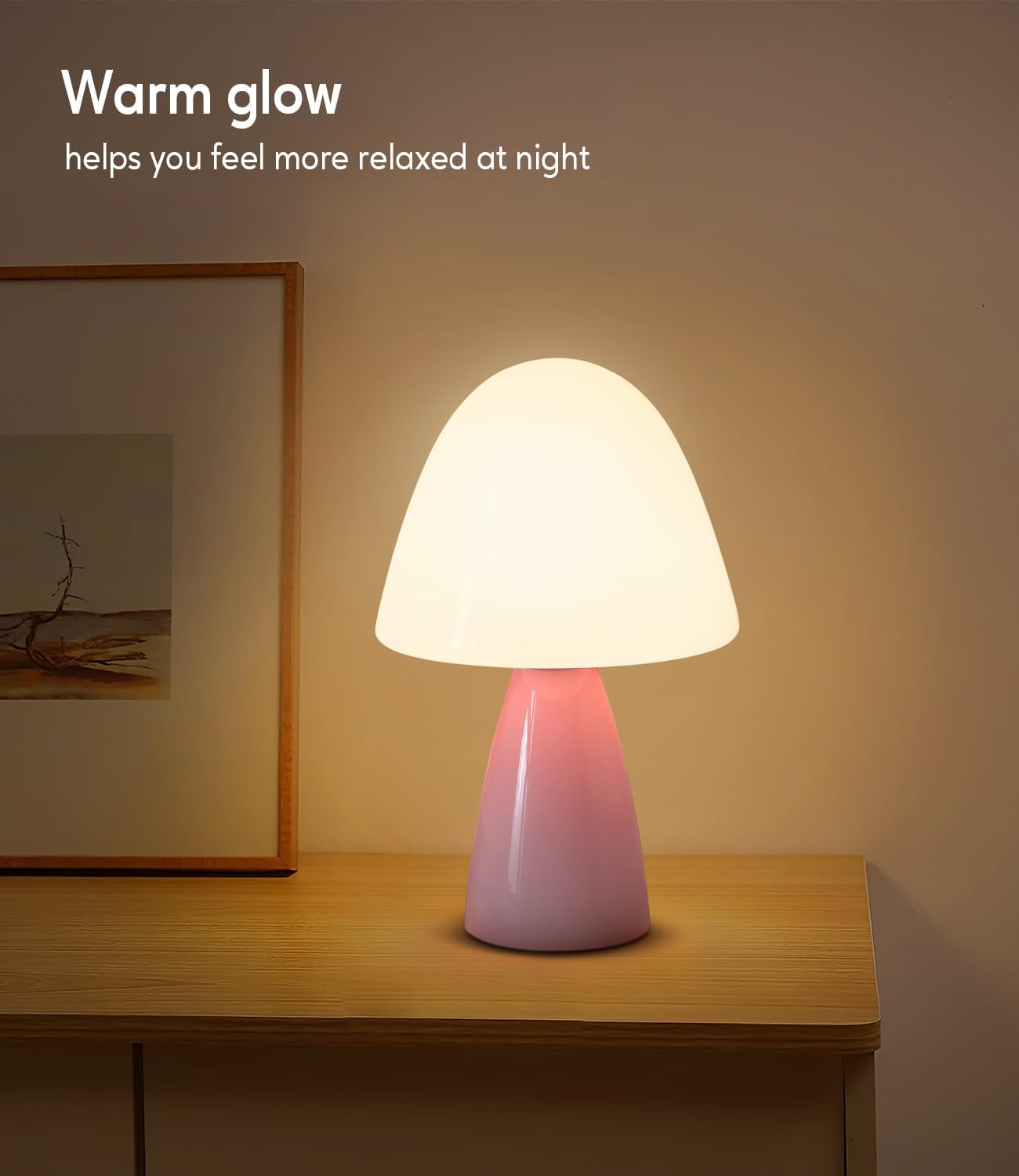 Glass Mushroom Lamp, Retro Dimmable Bulb Replaceable Desk Table Lamp for Bedroom Living Room Nightstand, Mid Century Modern Aesthetic Lamp (2700K 9W, White Glass Shade)